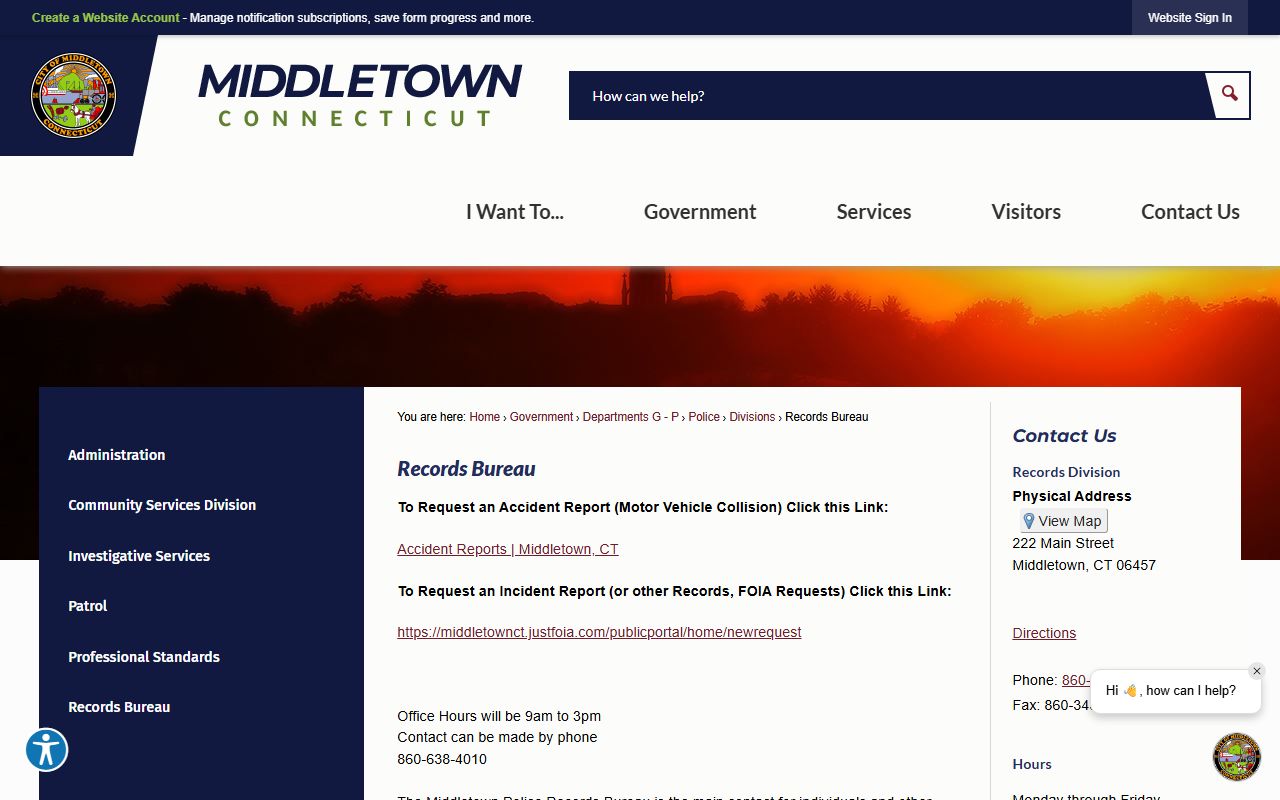 Middletown police records bureau information