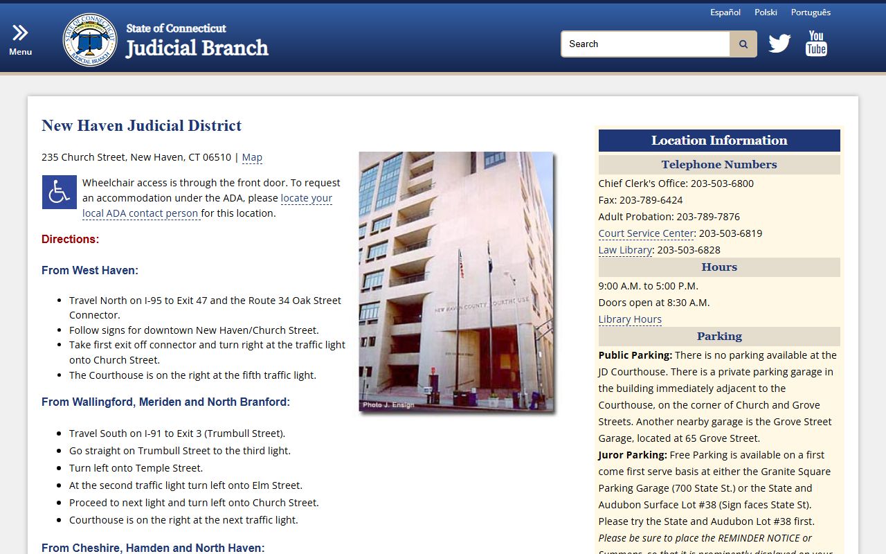 New Haven Judicial District courthouse directory page