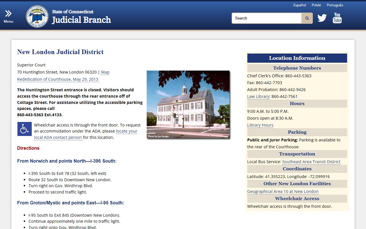 New London Judicial District courthouse information and directions